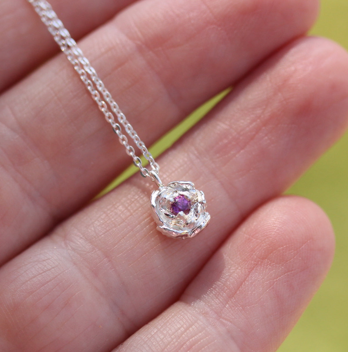 Peony necklace with rhodolite garnet