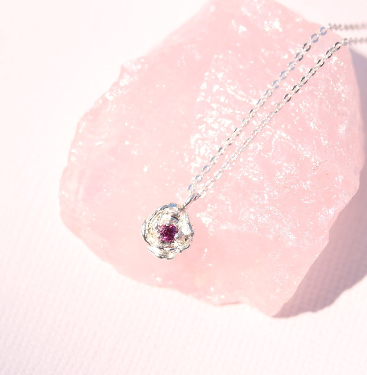 Peony necklace with rhodolite garnet