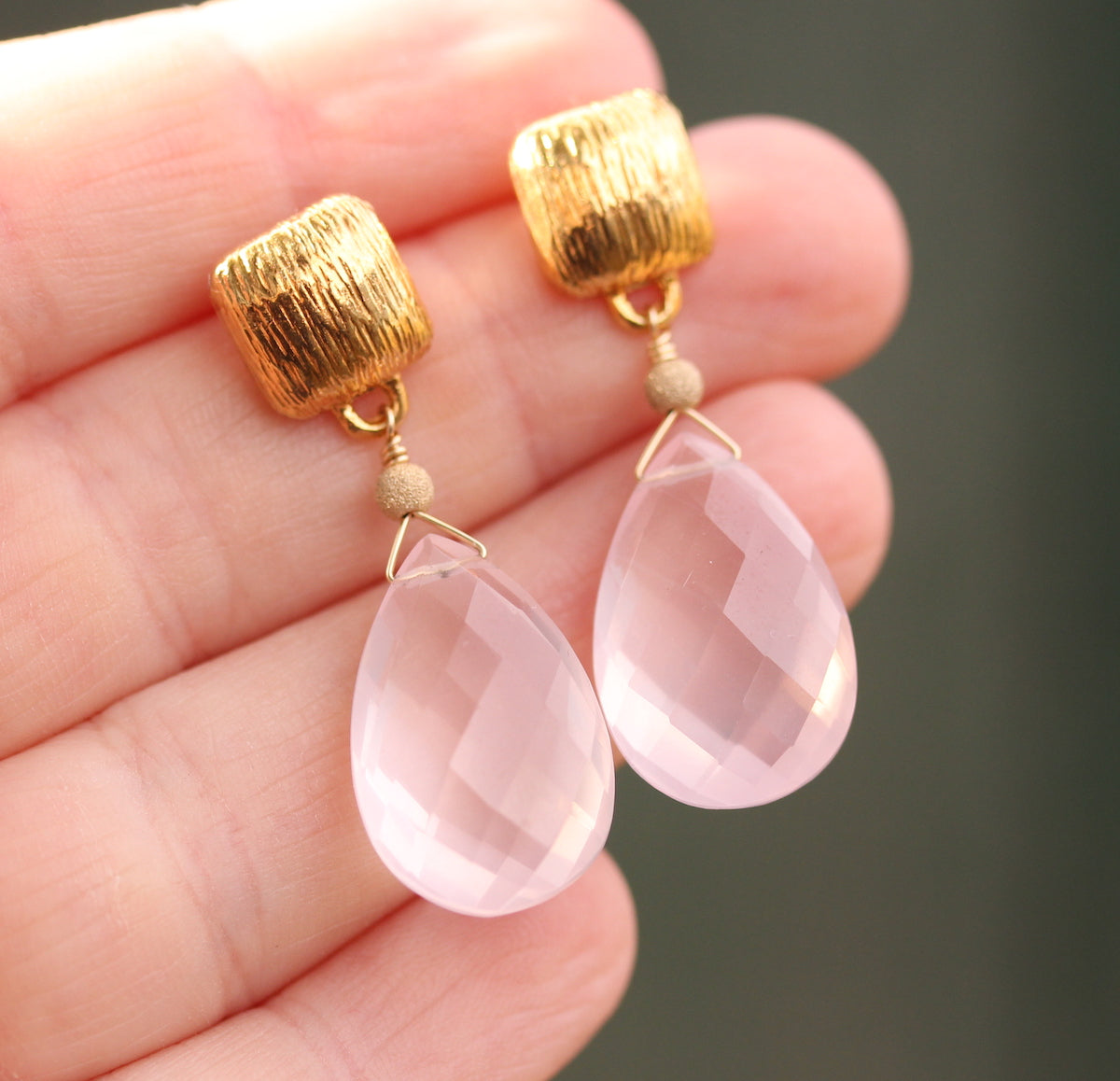 Large drop earring with gemstone