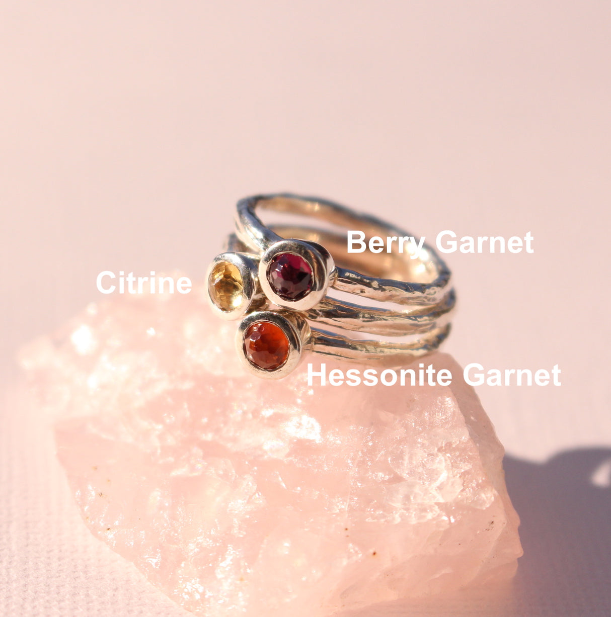 Organic Sterling silver Rose Cut Gemstone Stacking ring