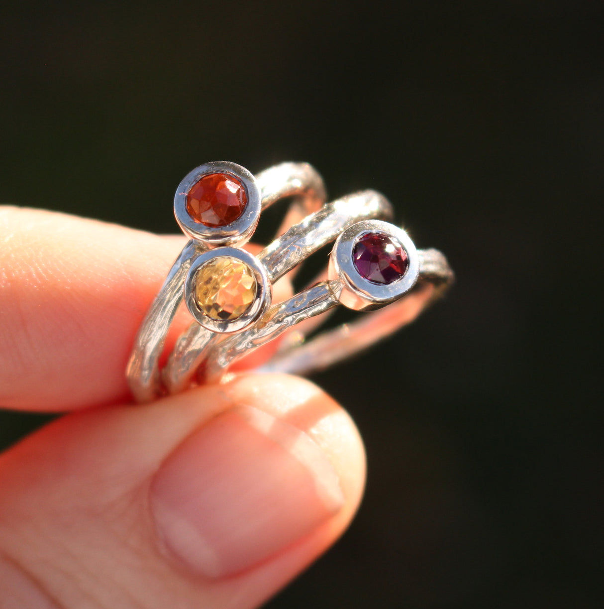 Organic Sterling silver Rose Cut Gemstone Stacking ring