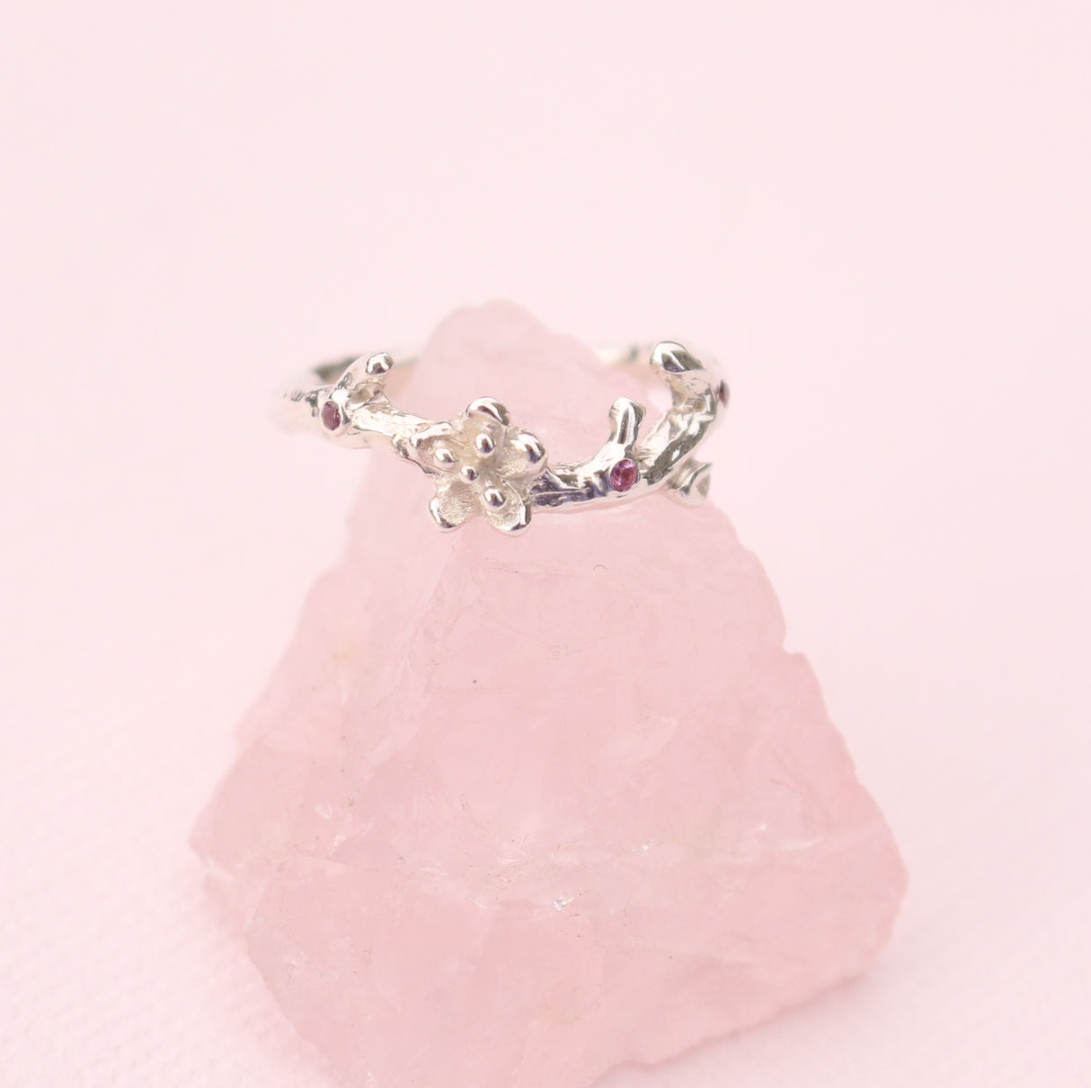 Cherry Blossom Branch Ring with Pink Tourmaline