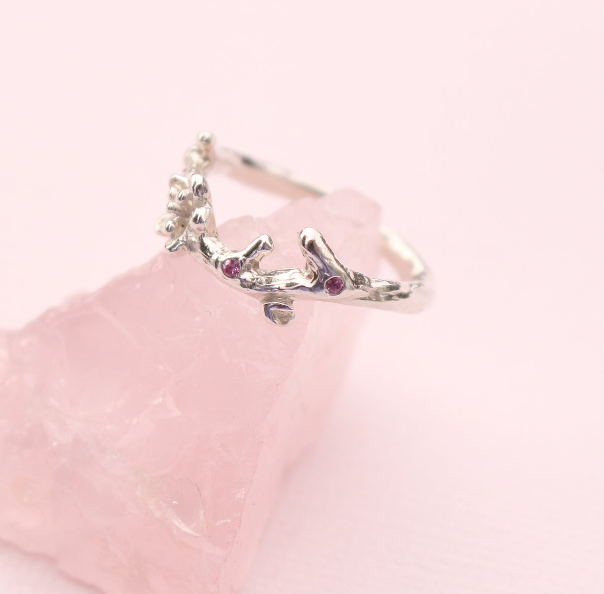 Cherry Blossom Branch Ring with Pink Tourmaline