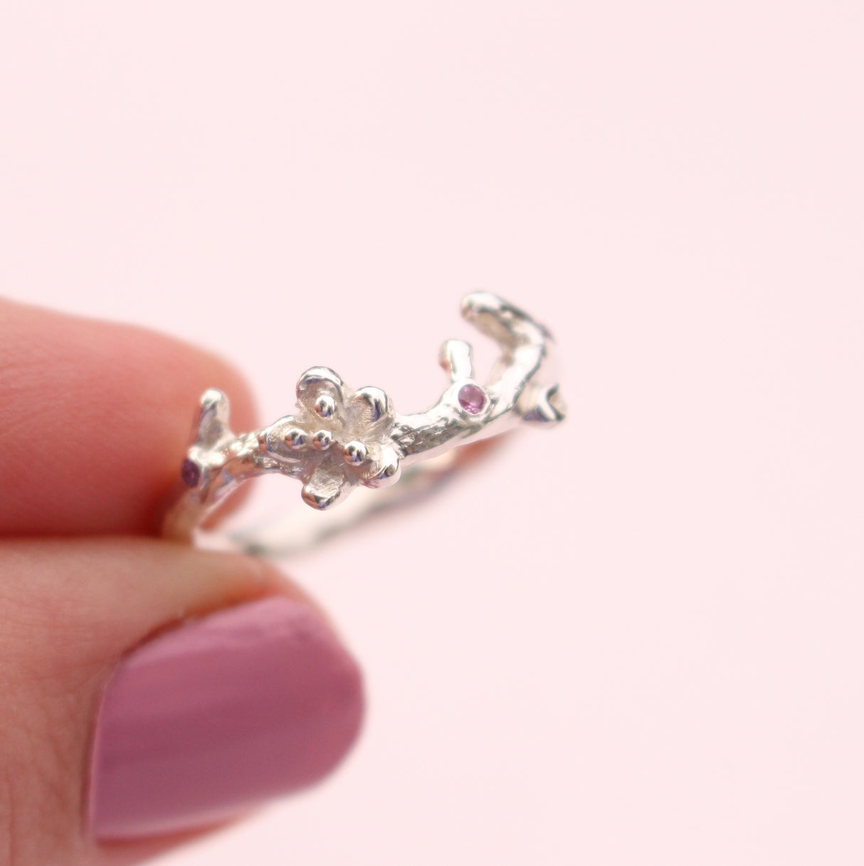 Cherry Blossom Branch Ring with Pink Tourmaline