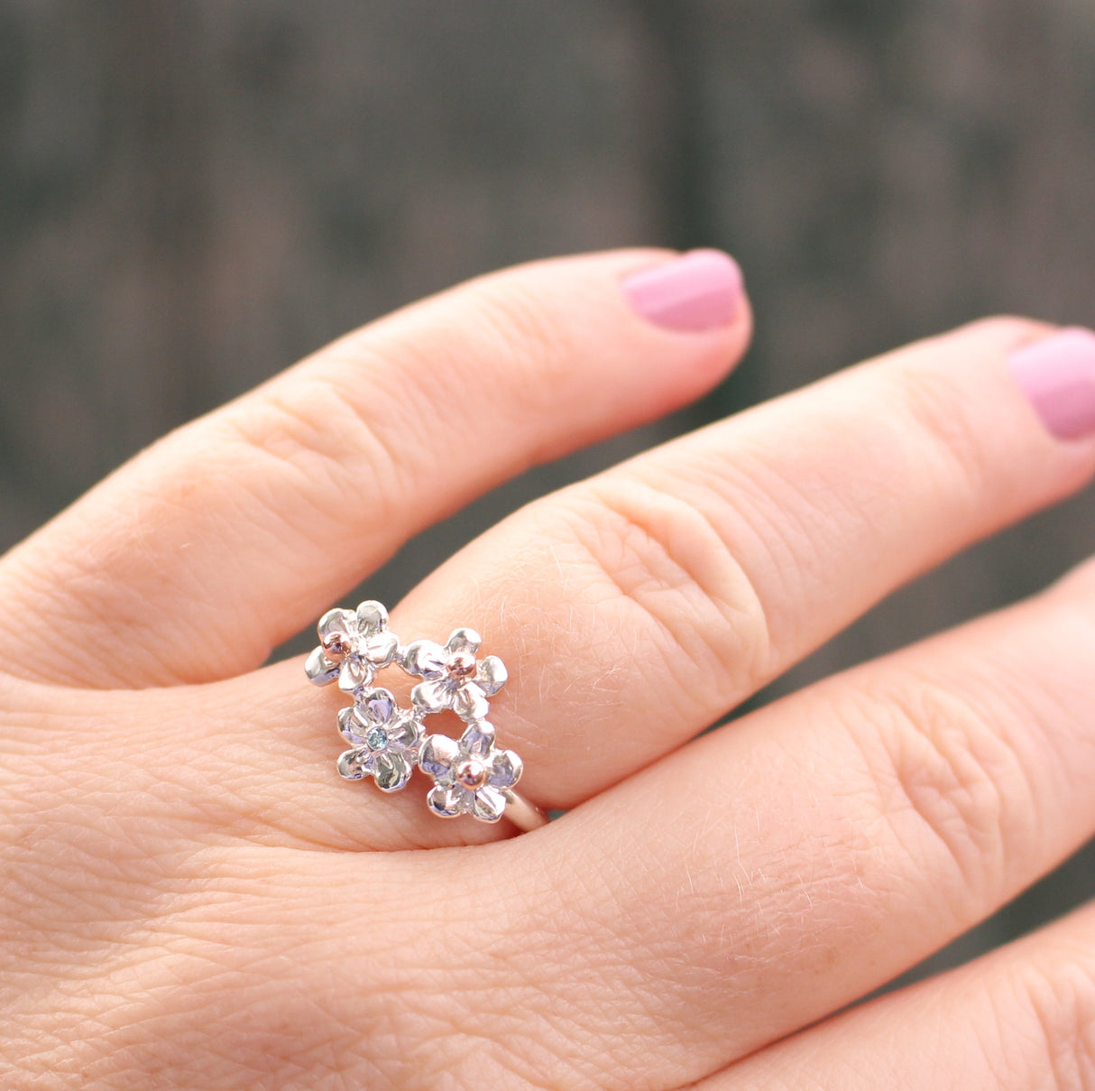 Forget me not Ring with blue diamond