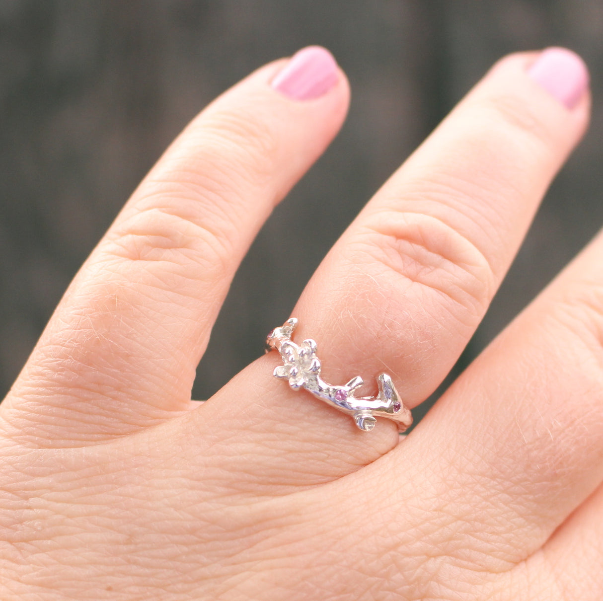 Cherry Blossom Branch Ring with Pink Tourmaline