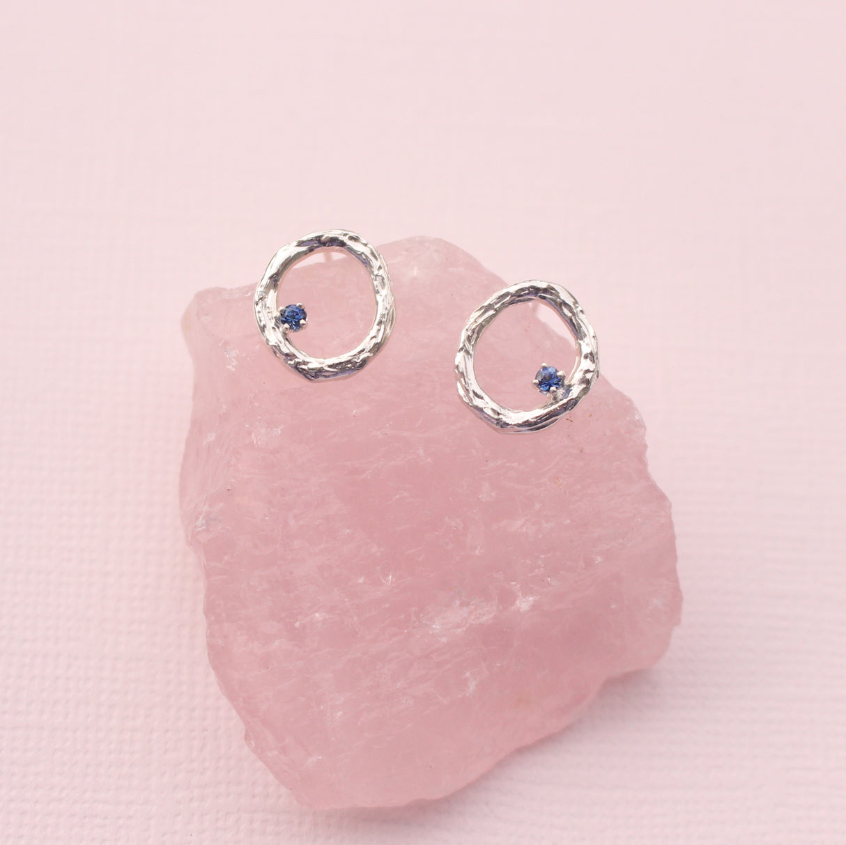 Silver Circle Branch studs with Sapphire or Emerald