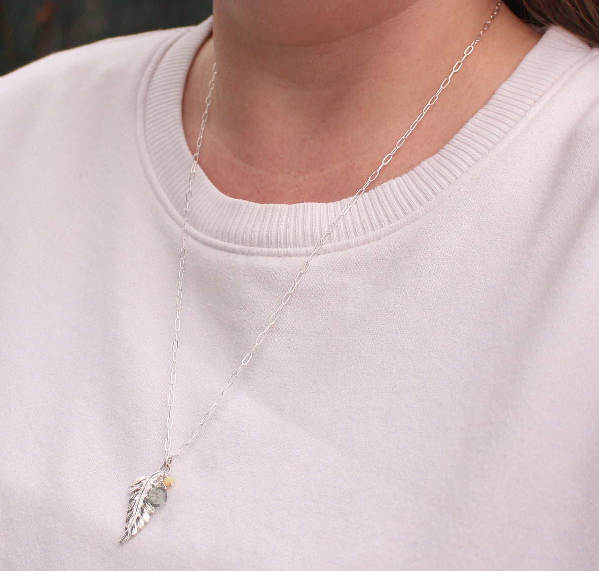 Fern charm Necklace with Aquamarine and Opal