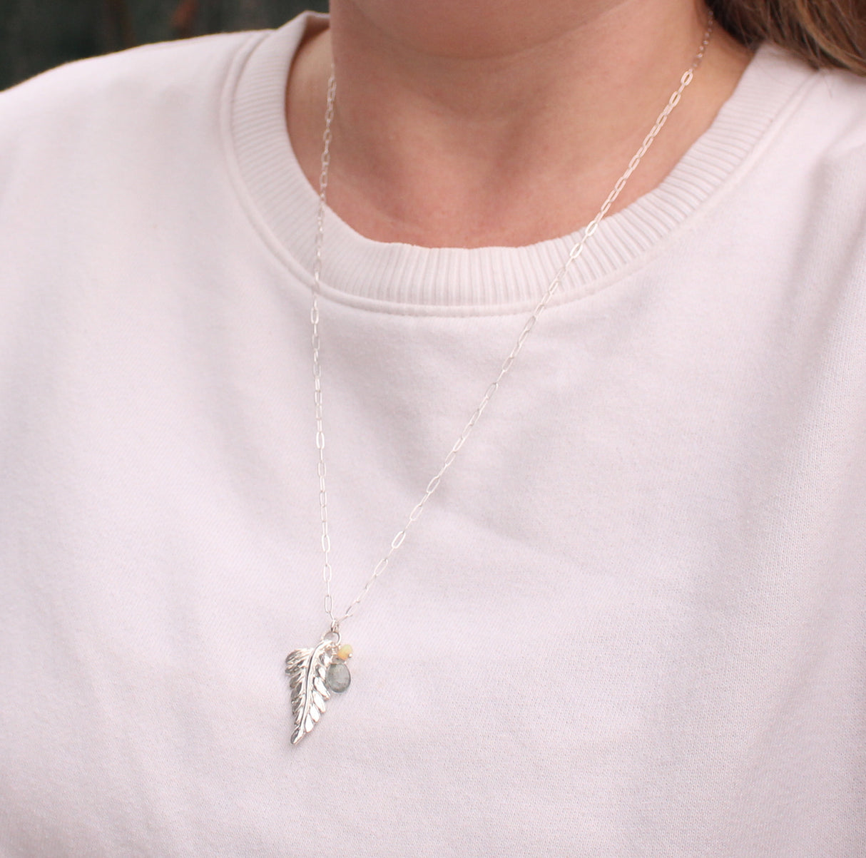 Fern charm Necklace with Aquamarine and Opal