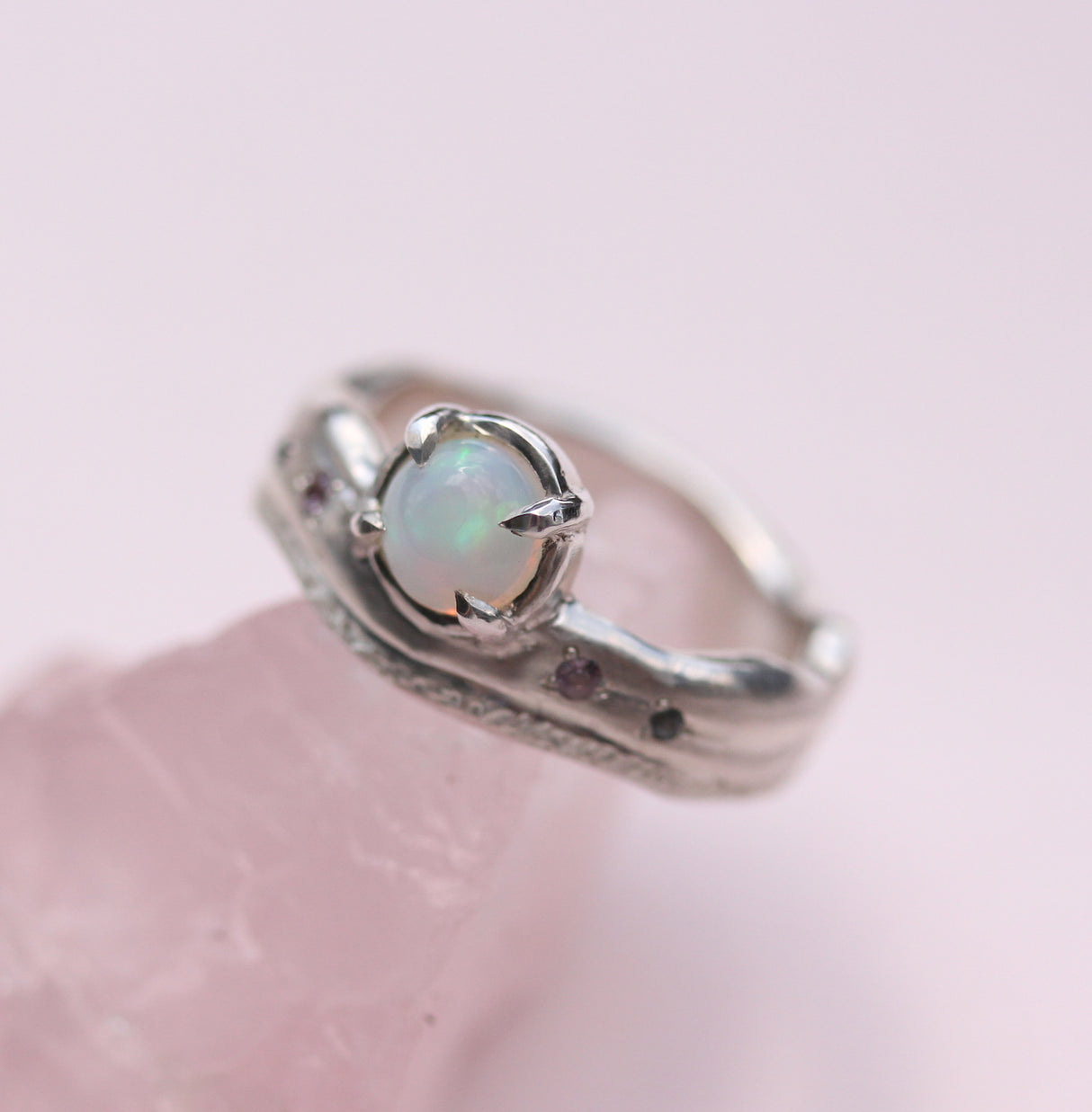 Beach-Inspired Opal and Sapphire Ring in Sterling Silver