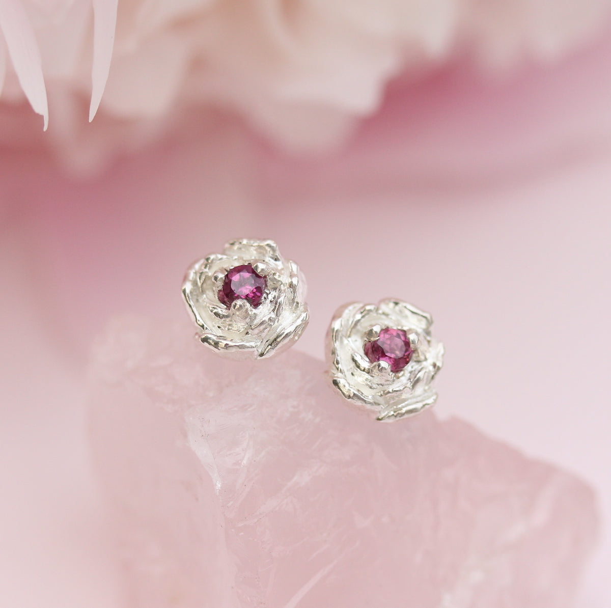 peony earrings with garnet