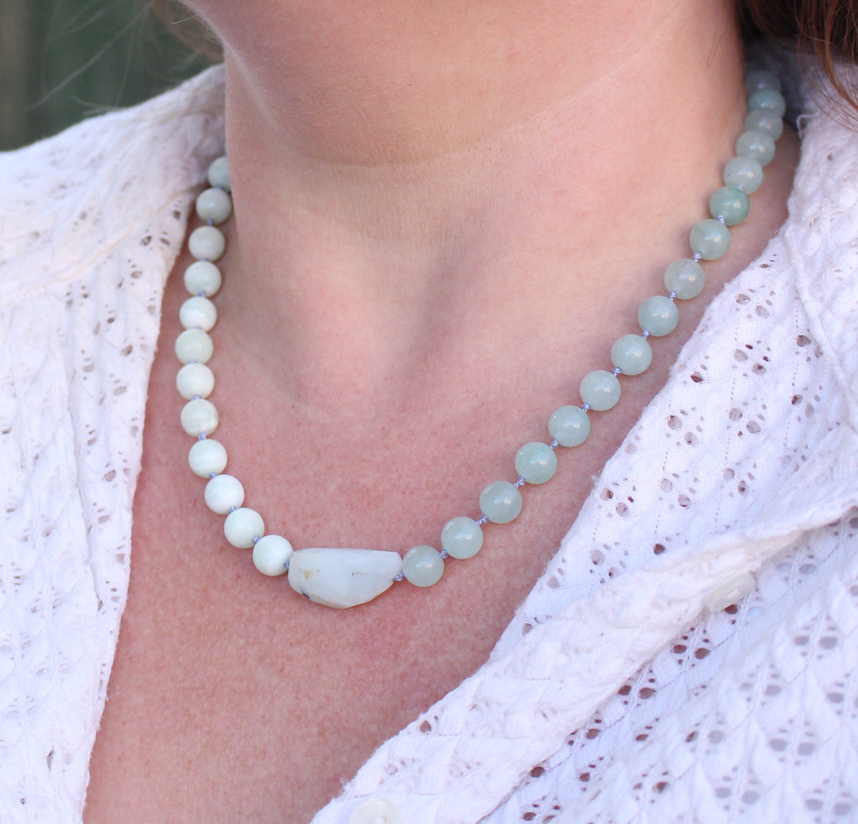 Opal, Jade and Seafoam Hemimorphite Necklace with Sterling Silver Clasp