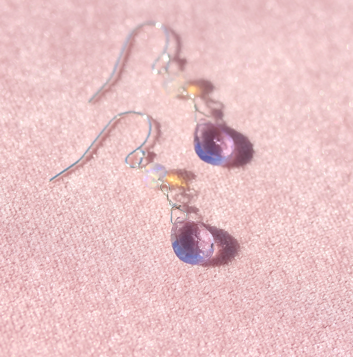 Opal and Amethyst Drop Earrings
