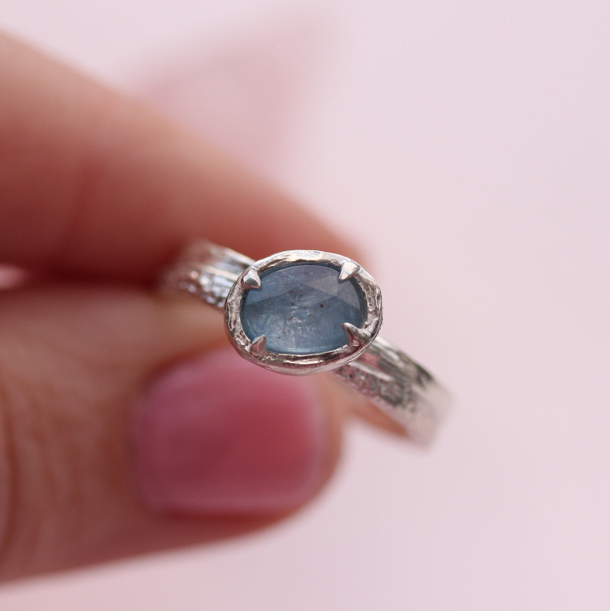 Sand & Water Ring with Rose-Cut Aquamarine