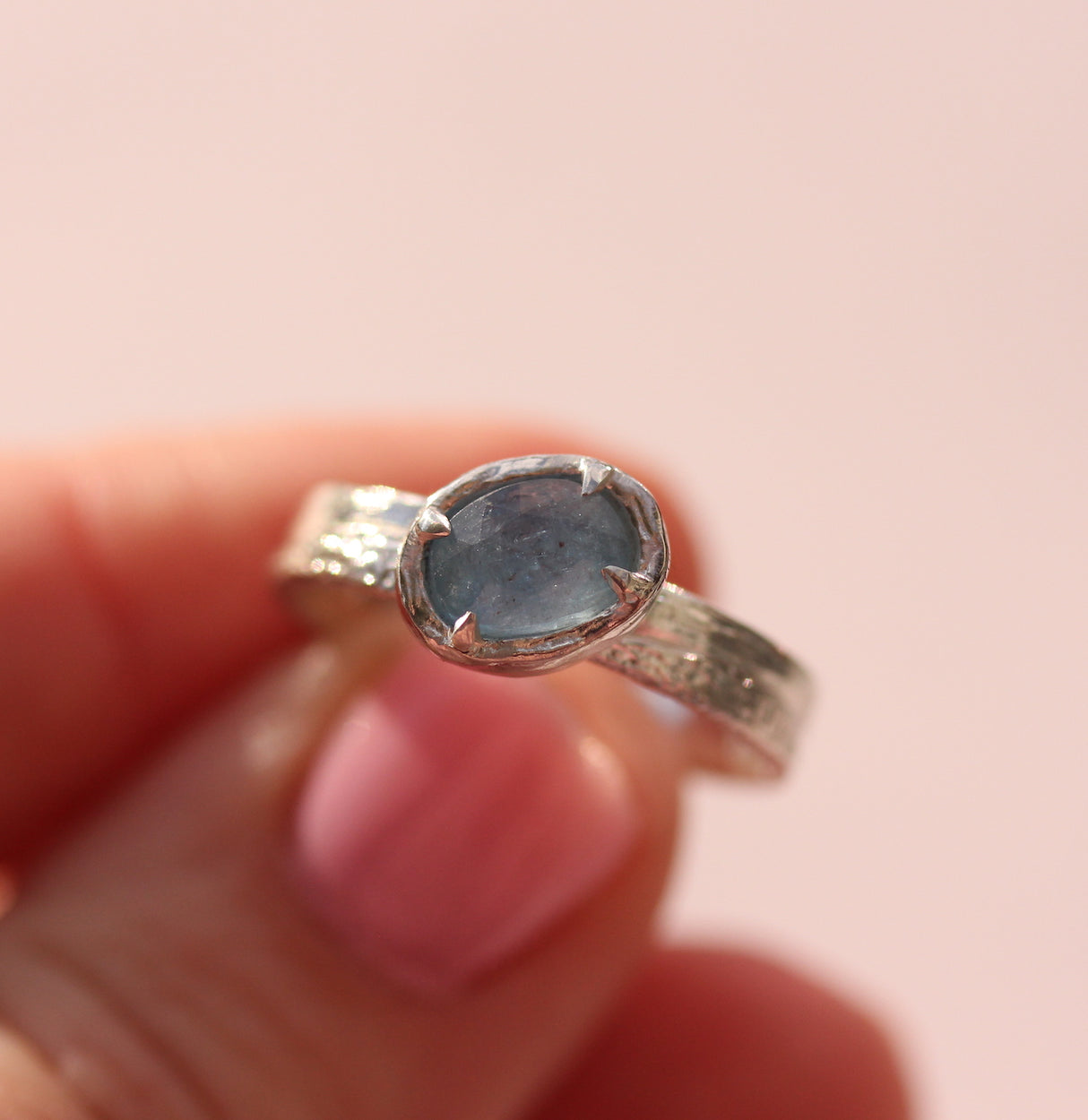 Sand & Water Ring with Rose-Cut Aquamarine