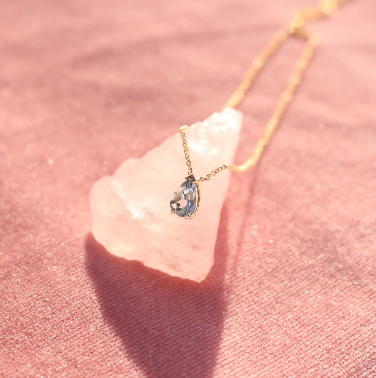 14k Yellow gold and Aquamarine Pear Necklace