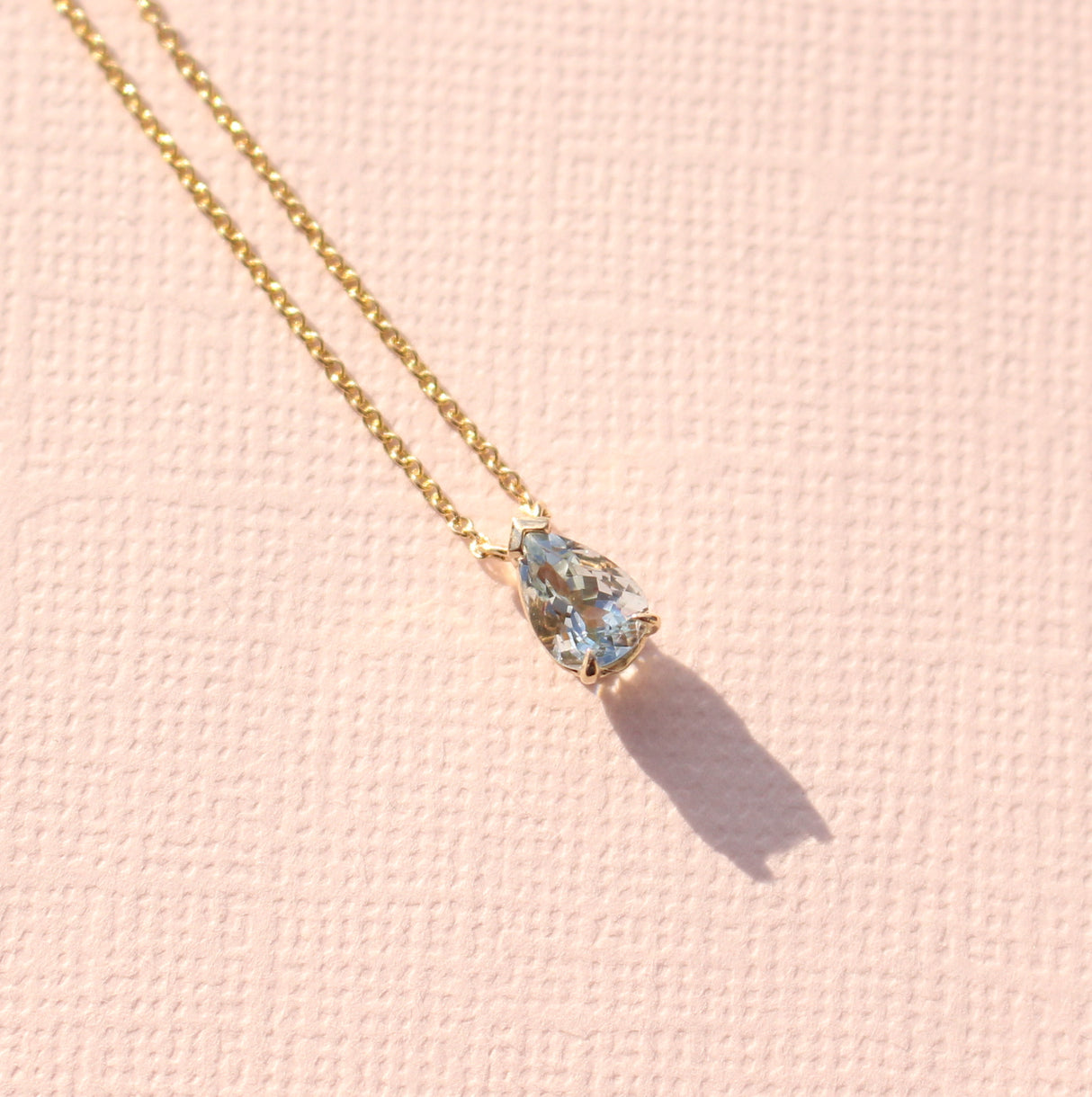 14k Yellow gold and Aquamarine Pear Necklace