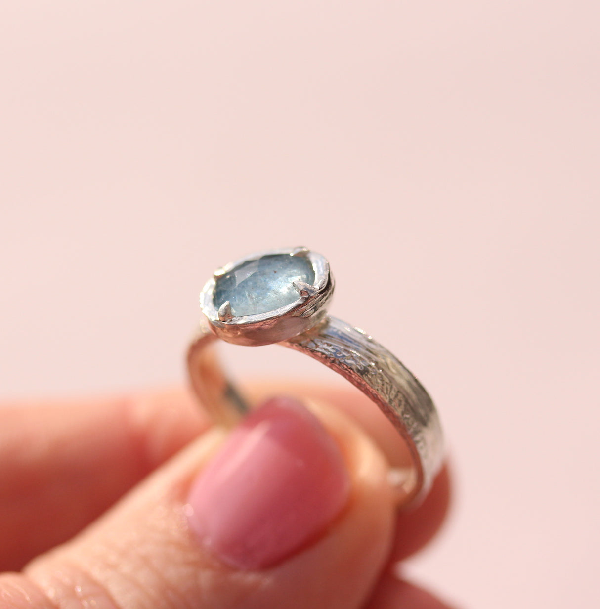 Sand & Water Ring with Rose-Cut Aquamarine