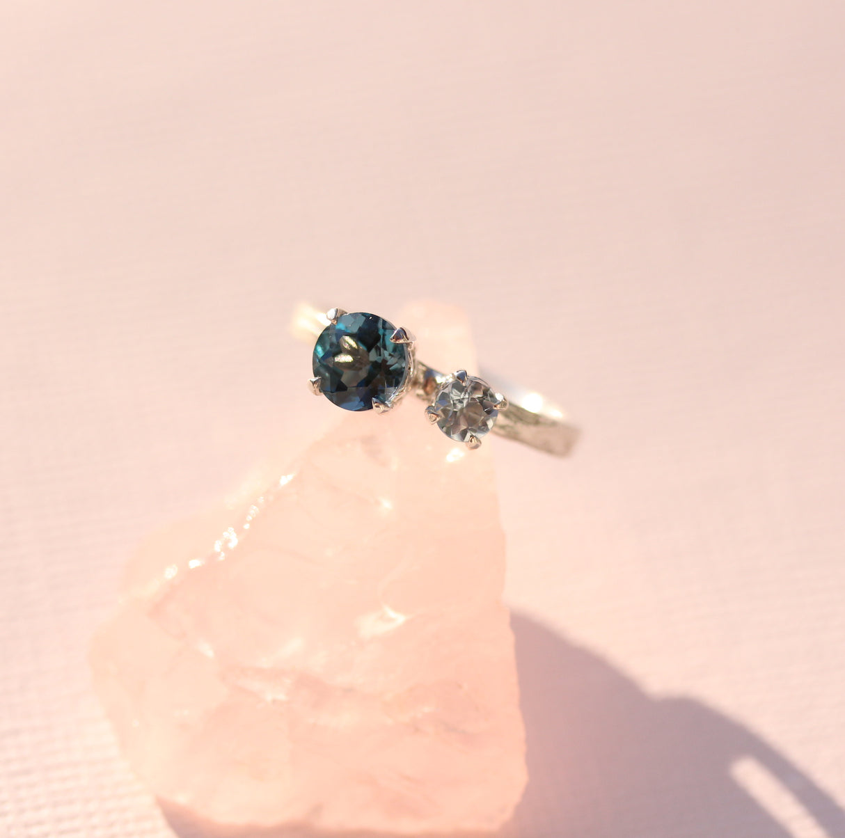 Blue topaz and Aquamarine hand-carved water ring