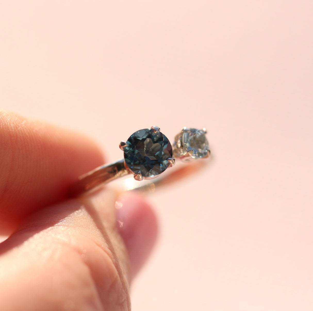 Blue topaz and Aquamarine hand-carved water ring