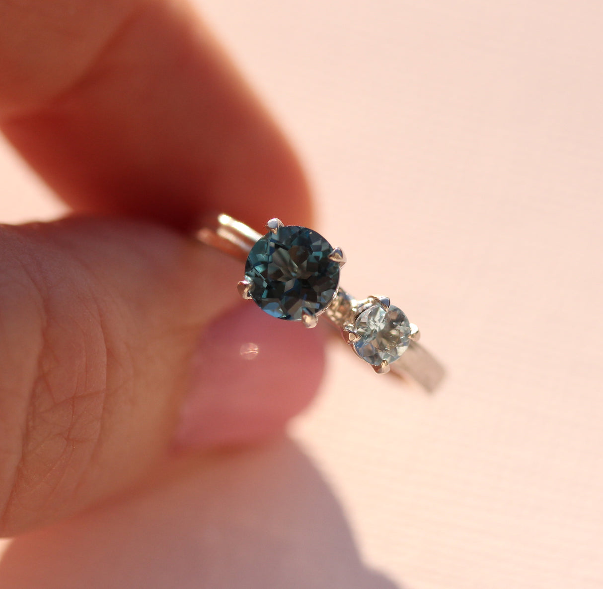 Blue topaz and Aquamarine hand-carved water ring