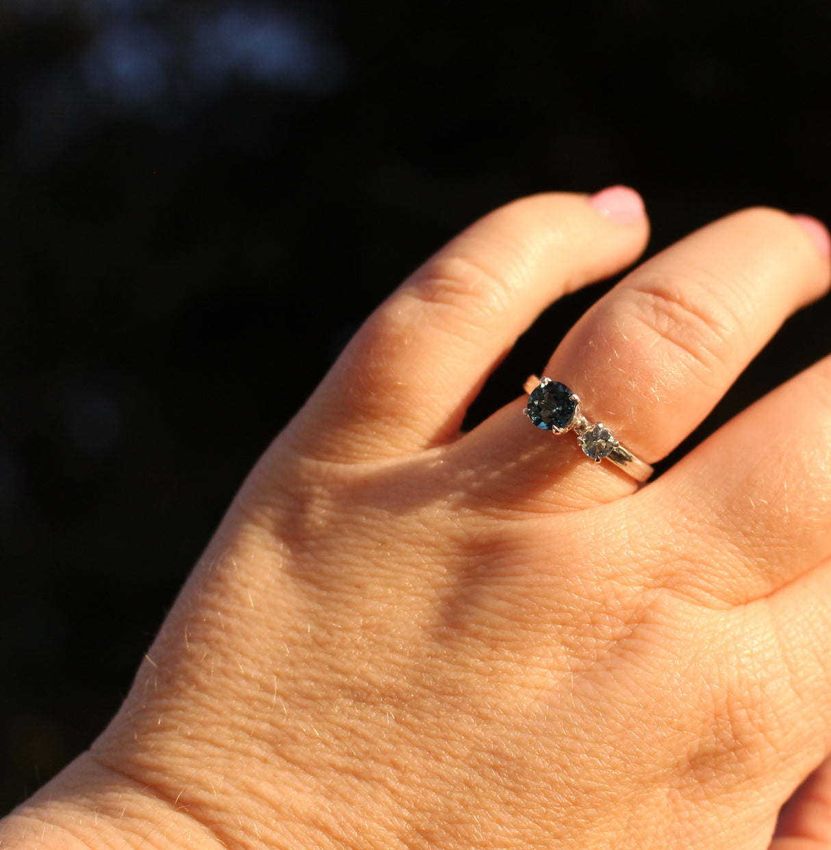 Blue topaz and Aquamarine hand-carved water ring