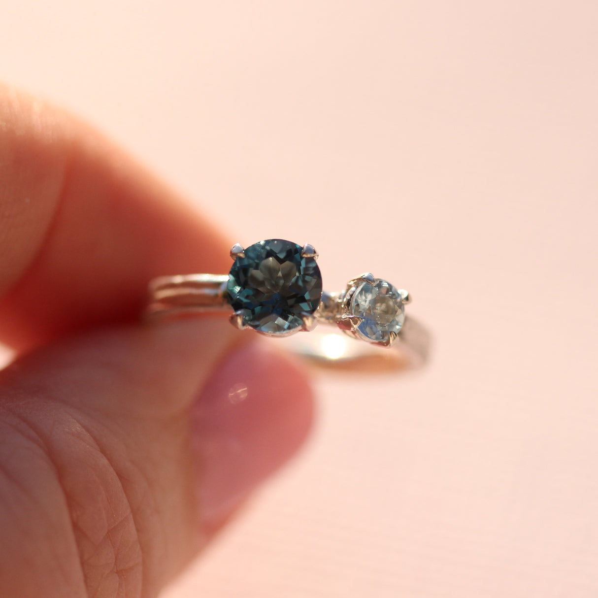 Blue topaz and Aquamarine hand-carved water ring