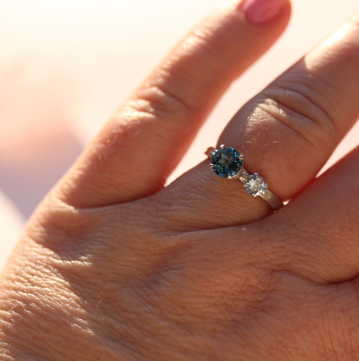 Blue topaz and Aquamarine hand-carved water ring