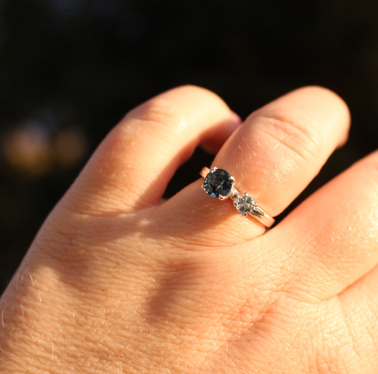 Blue topaz and Aquamarine hand-carved water ring