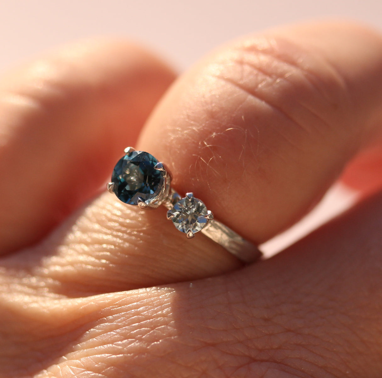 Blue topaz and Aquamarine hand-carved water ring