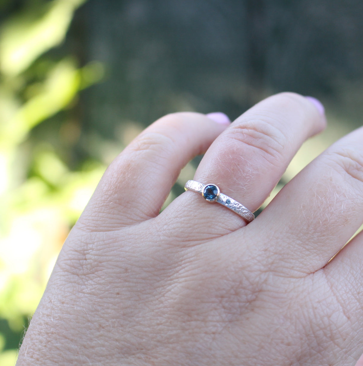 Organic Blue Topaz and Sapphire Ring in Sterling Silver and Gold