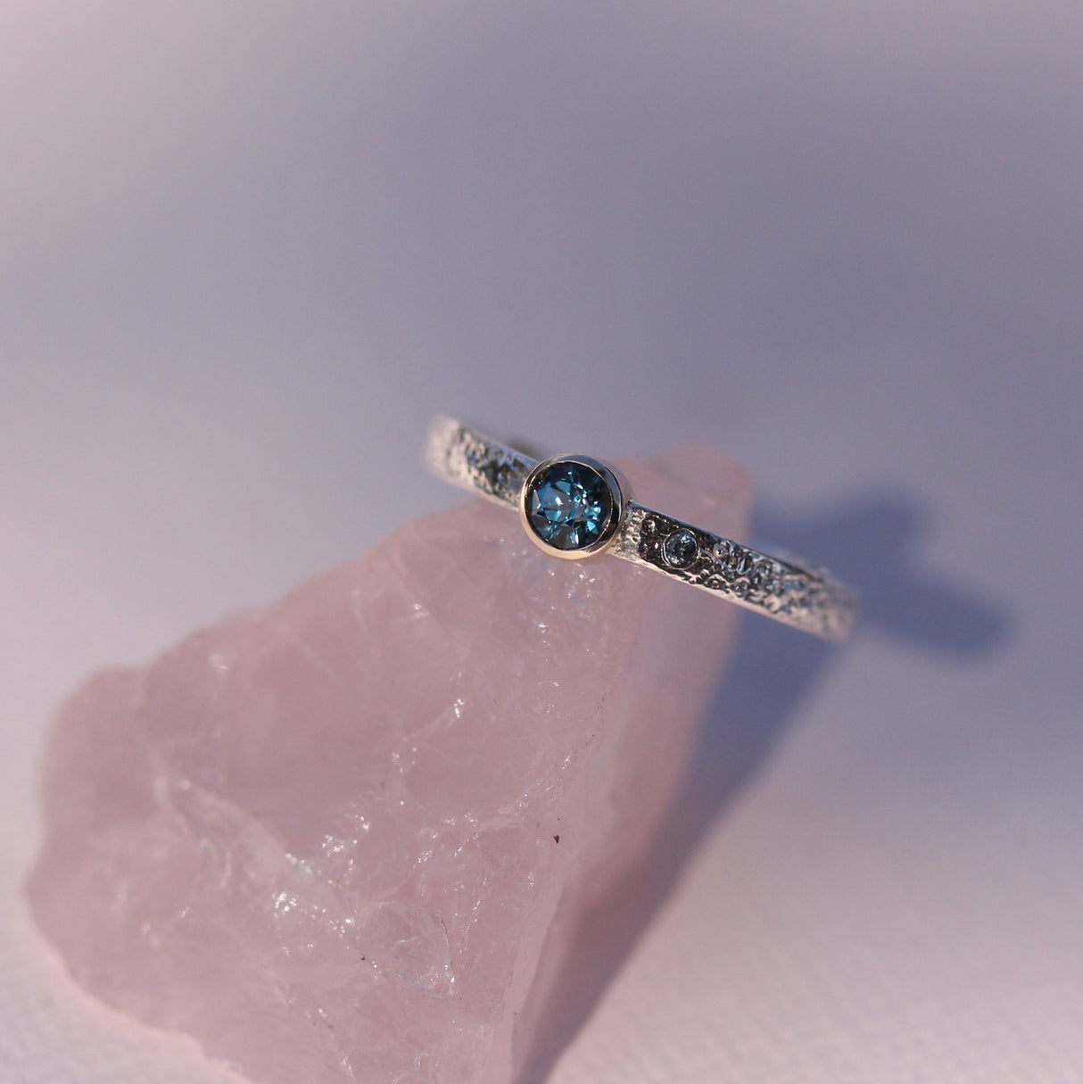 Organic Blue Topaz and Sapphire Ring in Sterling Silver and Gold