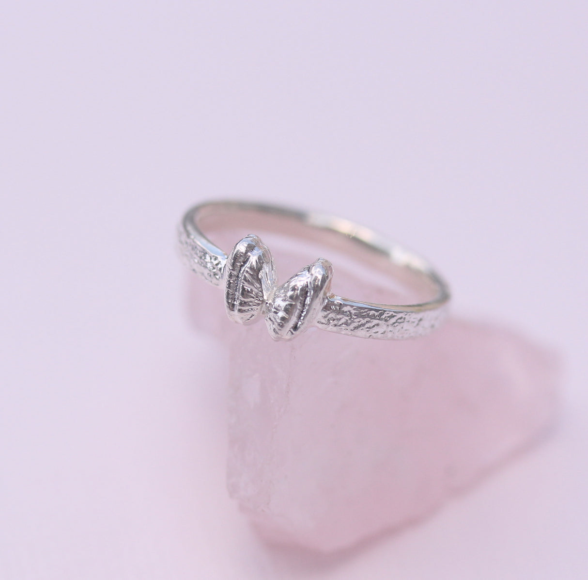 Coquina Shell “Butterfly” Ring in Sterling Silver with Sapphire Accent