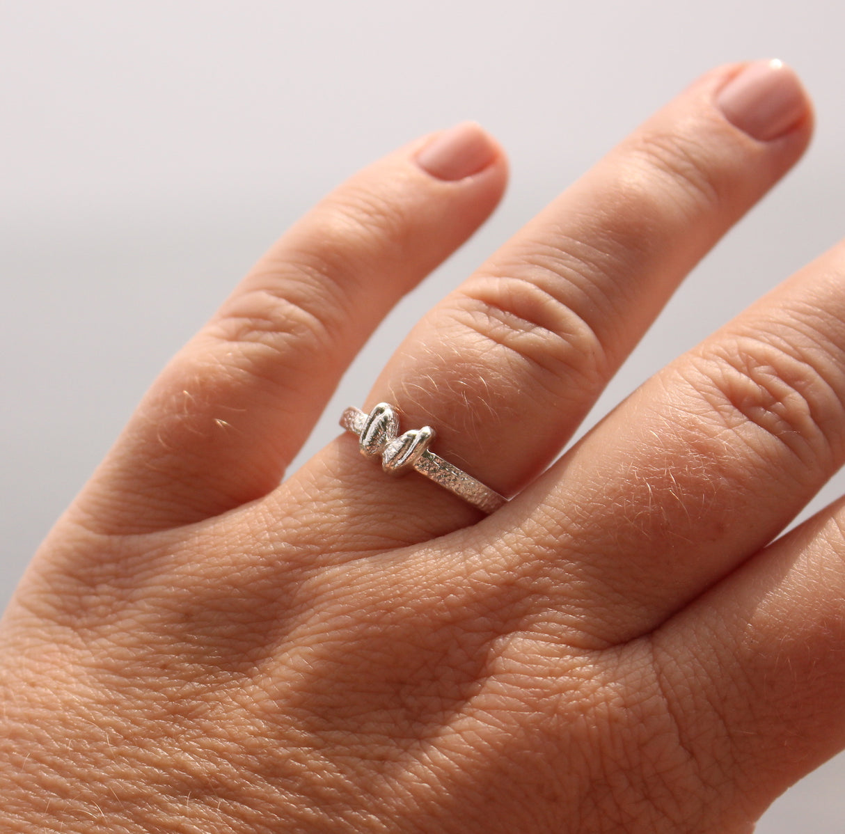 Coquina Shell “Butterfly” Ring in Sterling Silver with Sapphire Accent