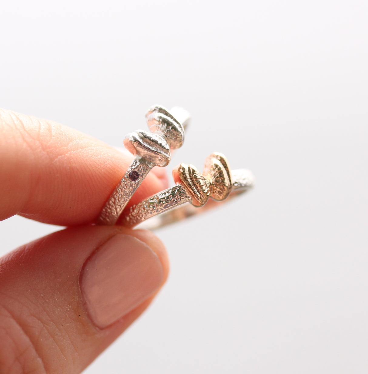 Coquina Shell “Butterfly” Ring in Sterling Silver with Sapphire Accent