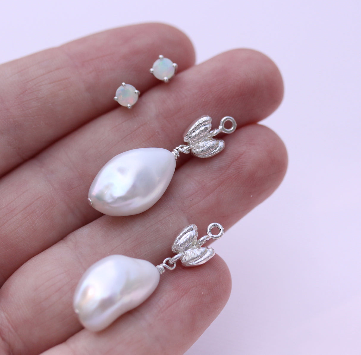 Drop Butterfly shell and pearl earrings