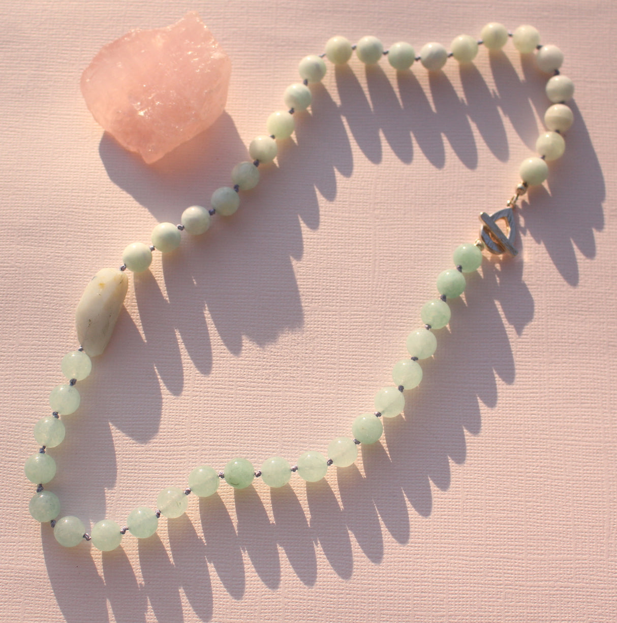 Opal, Jade and Seafoam Hemimorphite Necklace with Sterling Silver Clasp