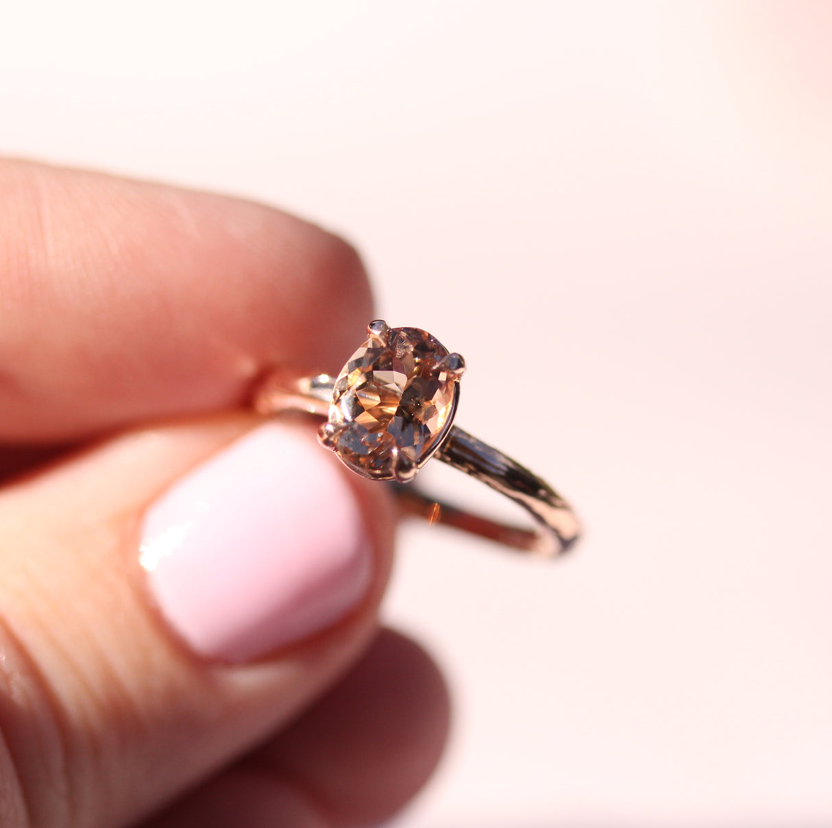 Nature-Inspired Morganite Ring in 14k Rose Gold