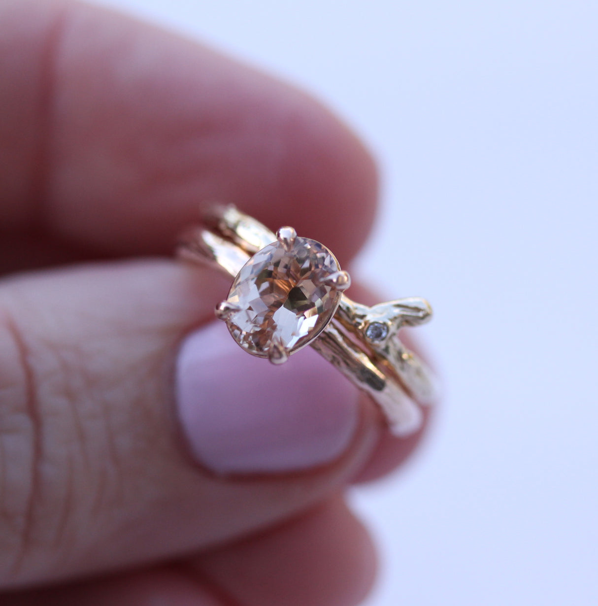 Nature-Inspired Morganite Ring in 14k Rose Gold