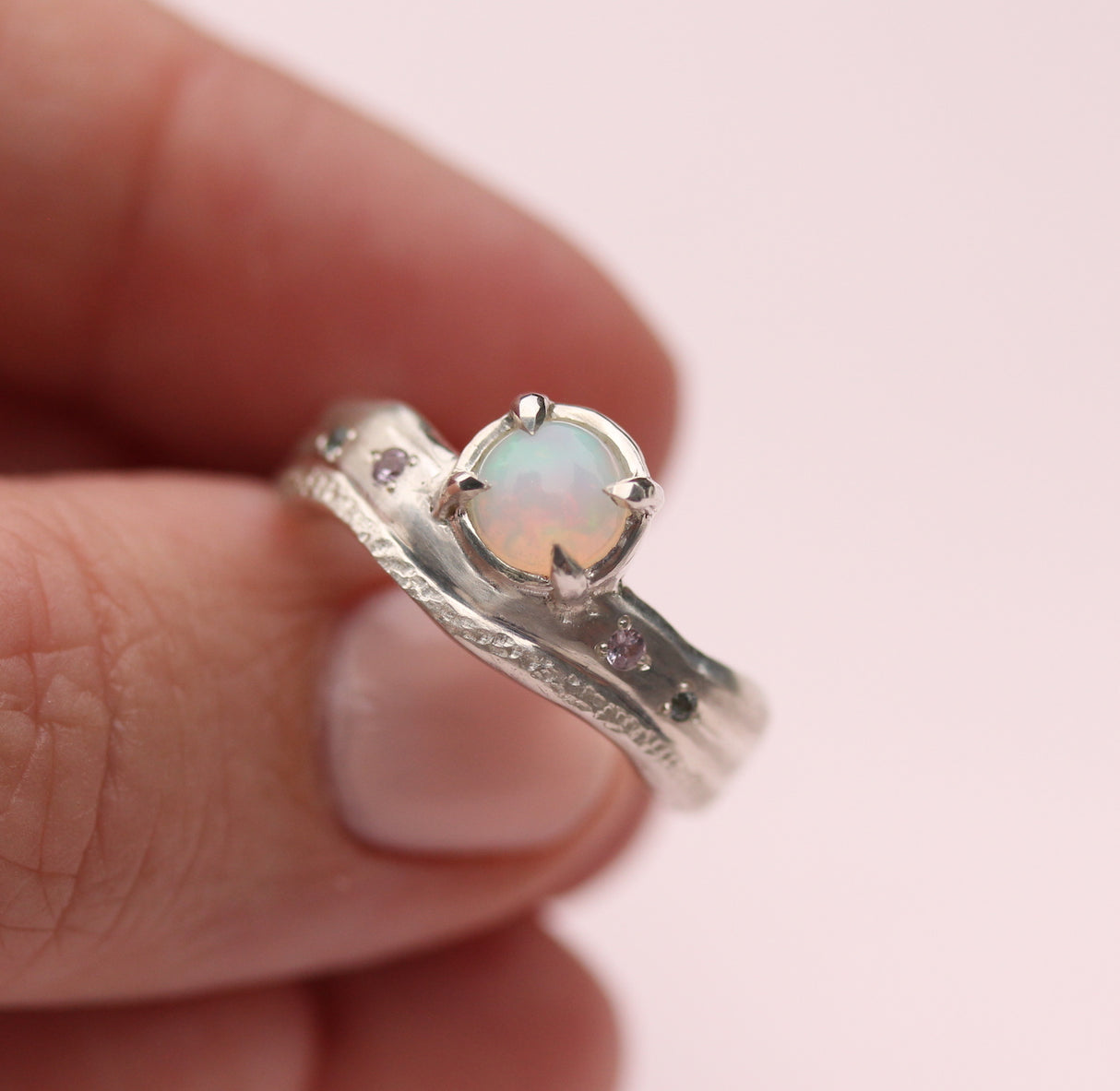 Beach-Inspired Opal and Sapphire Ring in Sterling Silver