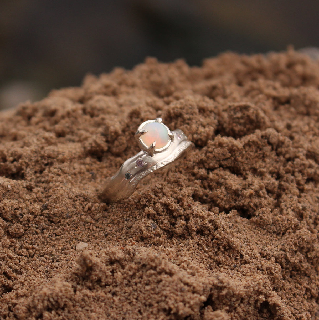 Beach-Inspired Opal and Sapphire Ring in Sterling Silver