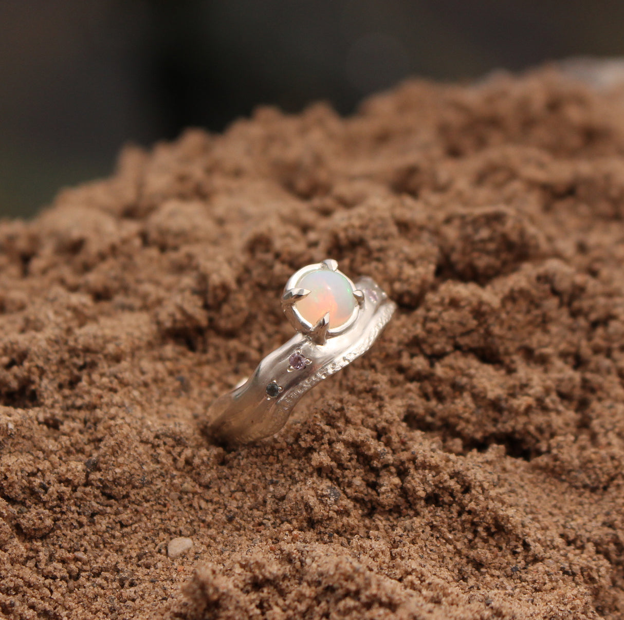 Beach-Inspired Opal and Sapphire Ring in Sterling Silver