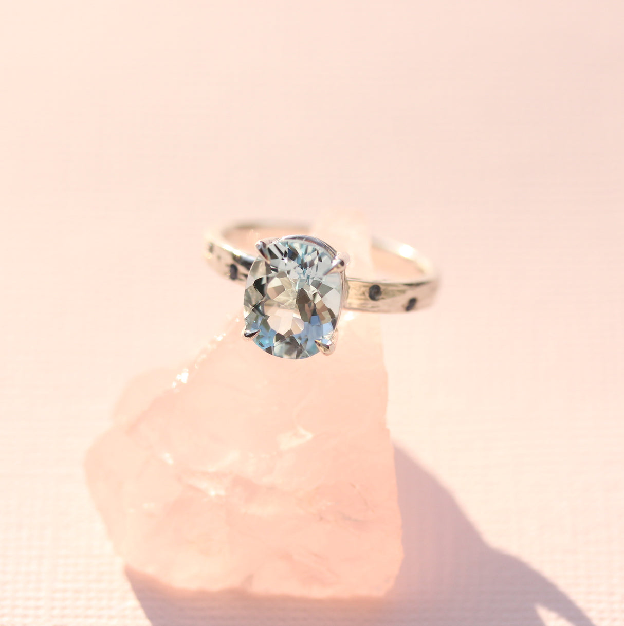 Pale Blue Topaz Water Ring with Hand-Carved water texture