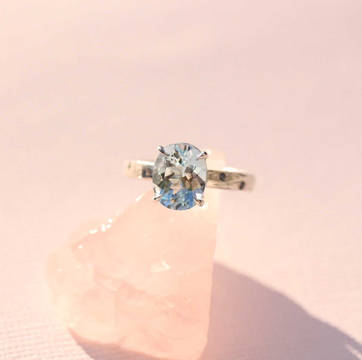 Pale Blue Topaz Water Ring with Hand-Carved water texture