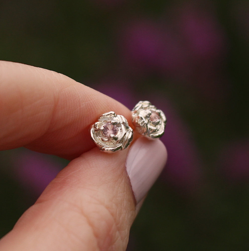 peach/pink sapphire flower earrings