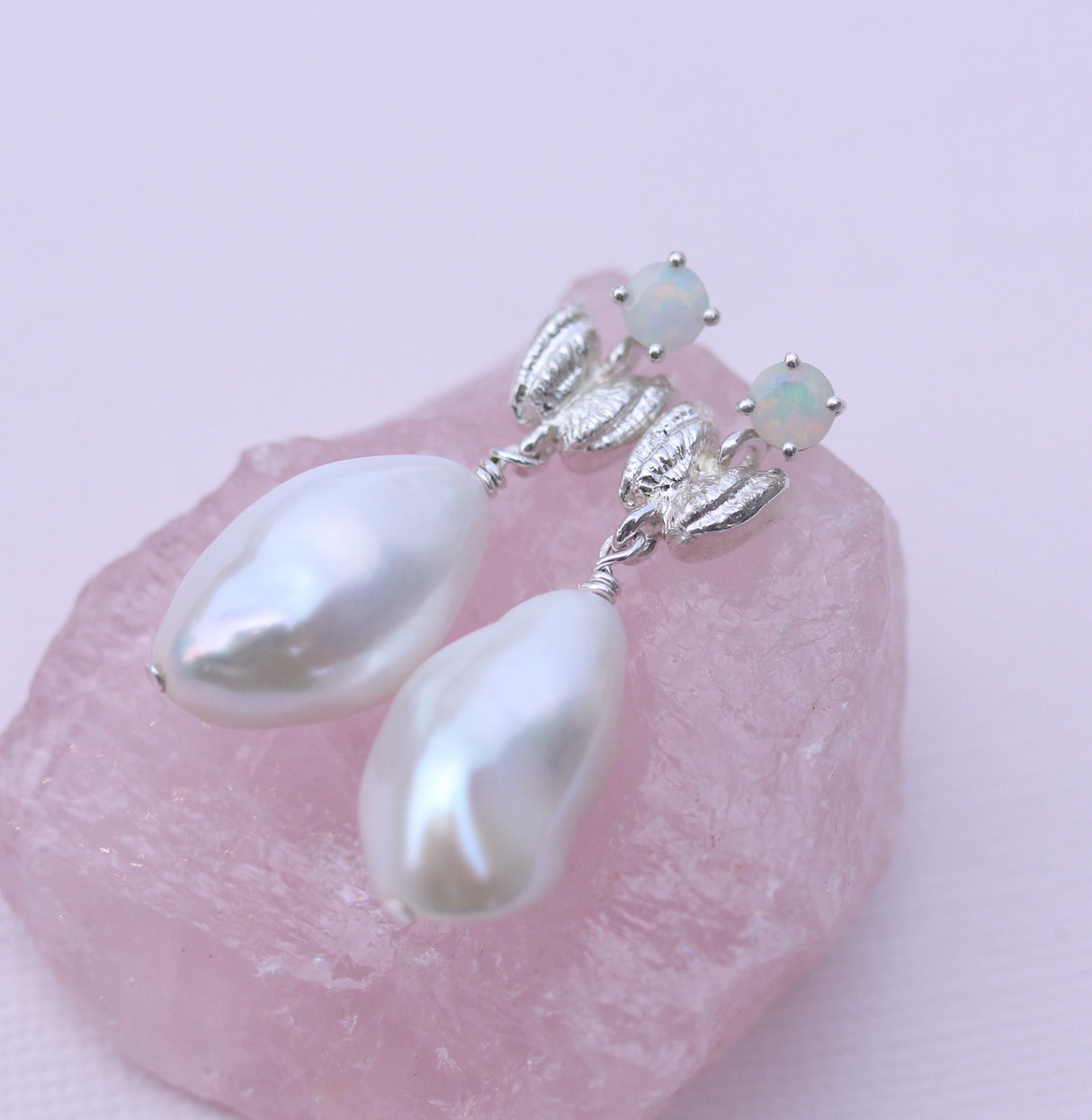 Drop Butterfly shell and pearl earrings