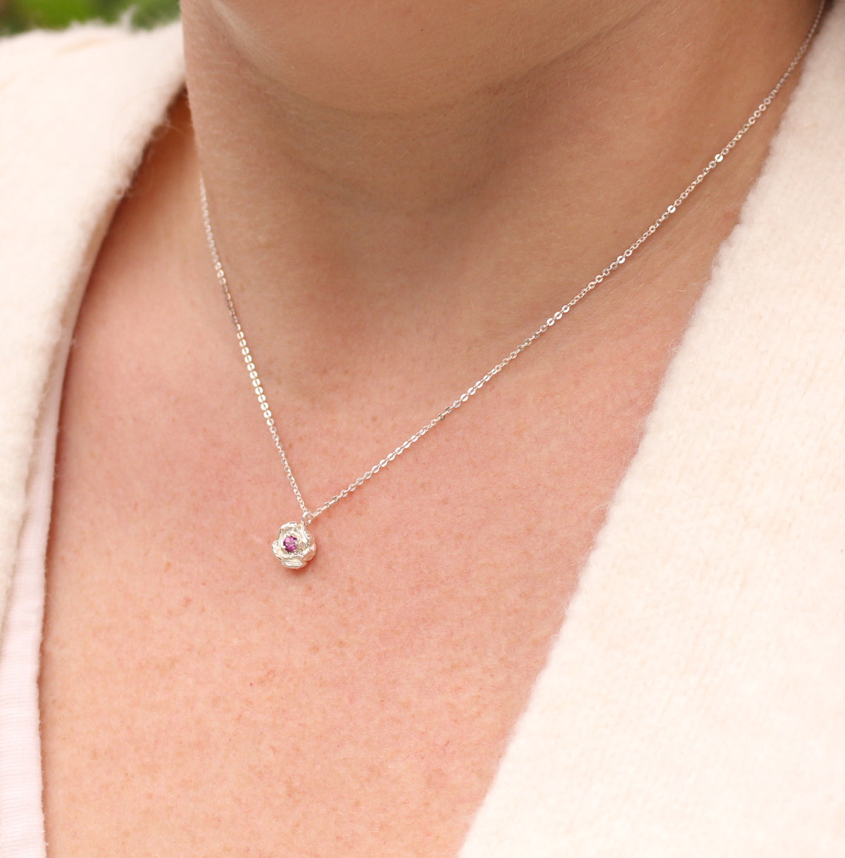 Peony necklace with rhodolite garnet