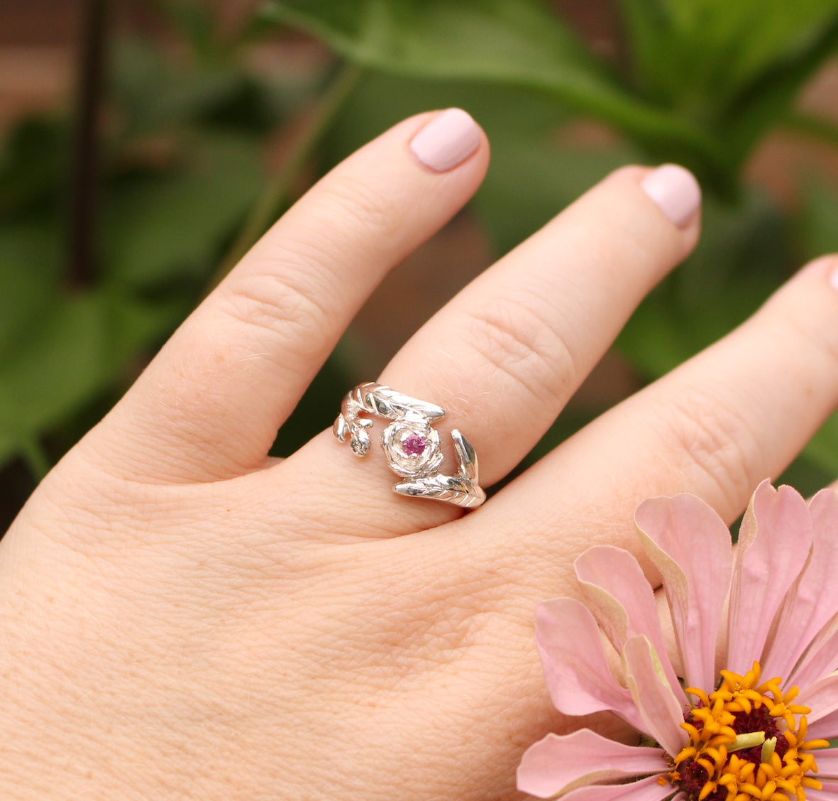 peony ring with pink tourmaline