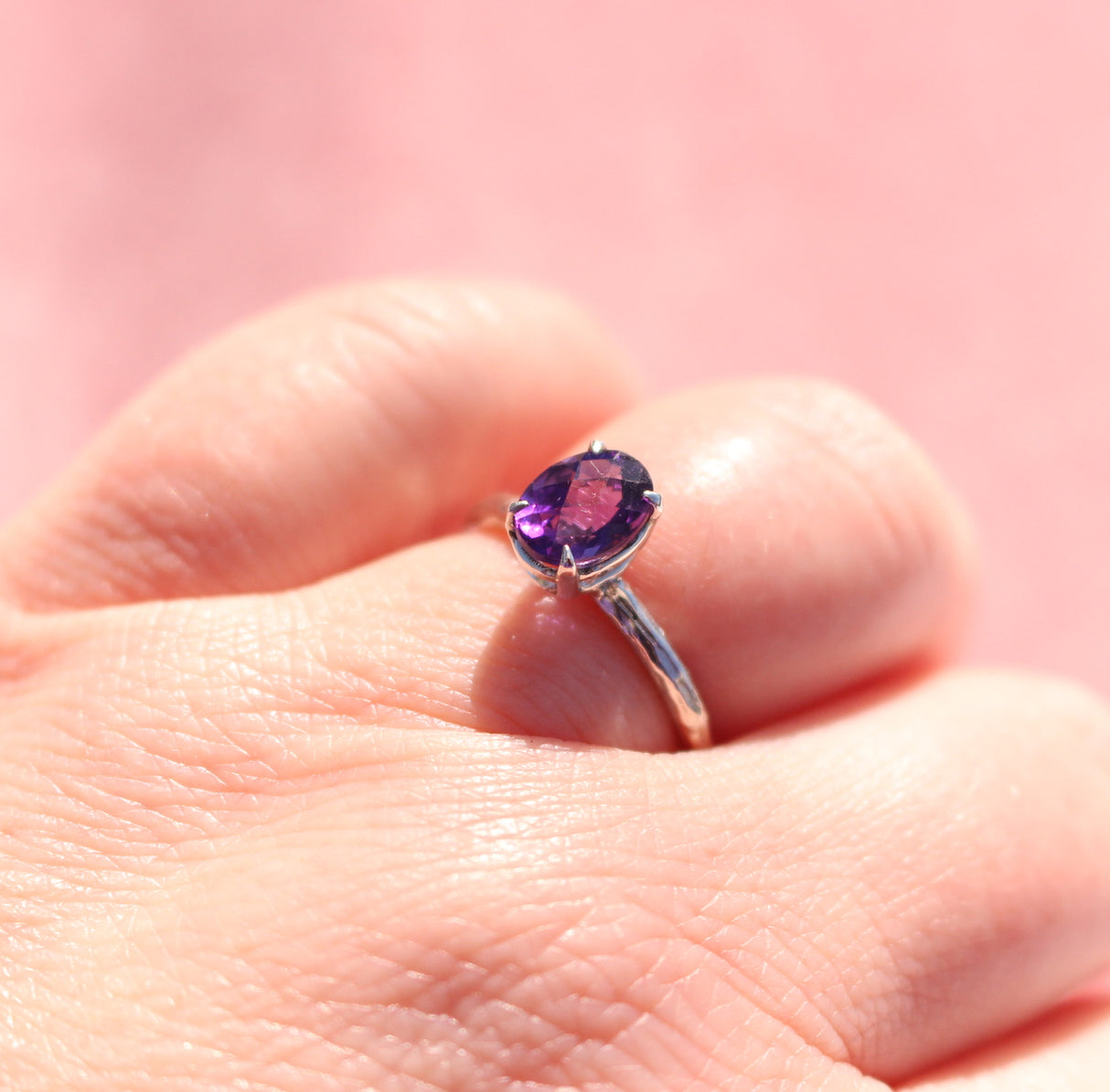 Blooming Branch Oval Gemstone Ring with Purple and Green Amethyst
