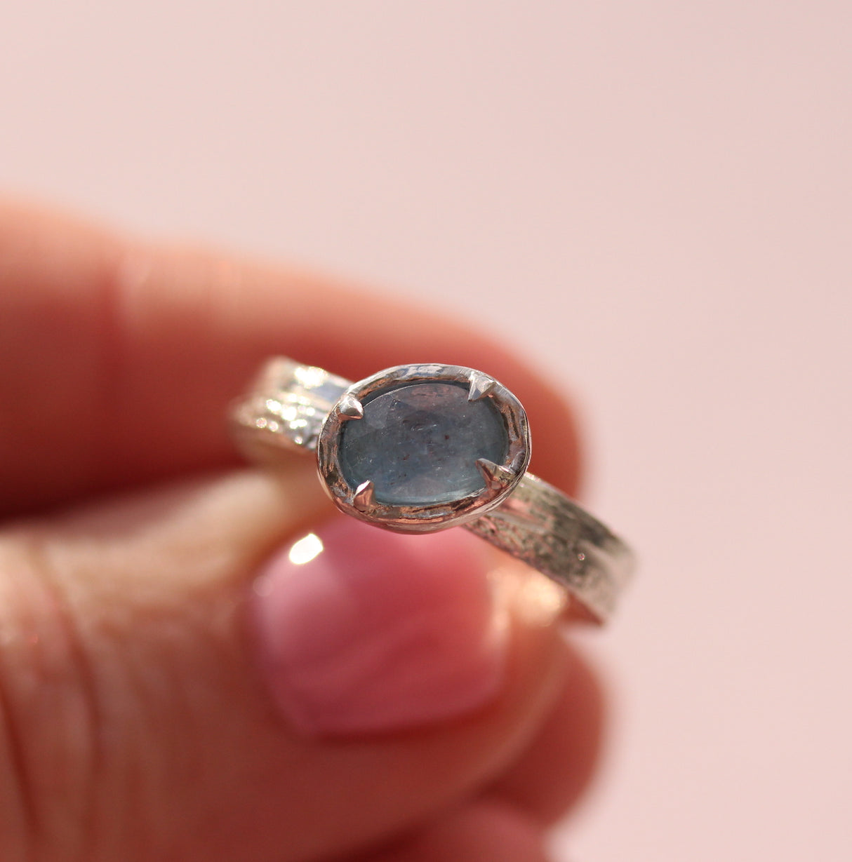 Sand & Water Ring with Rose-Cut Aquamarine